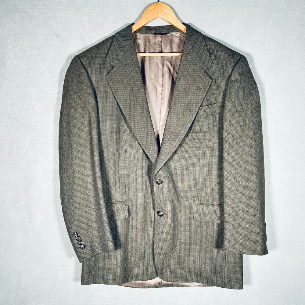 Hart Schaffner Marx Blazer Mens 44R Tan Wool Houndstooth Sport Coat Jacket Union